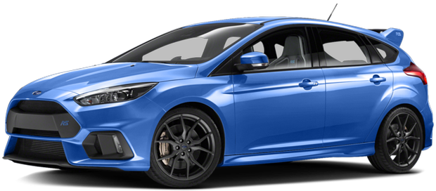 A blue ford focus rs is shown on a white background.