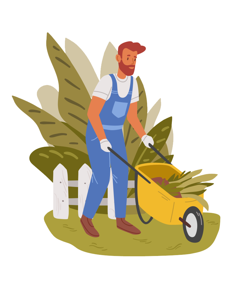 gardener with wheel barrow illustration
