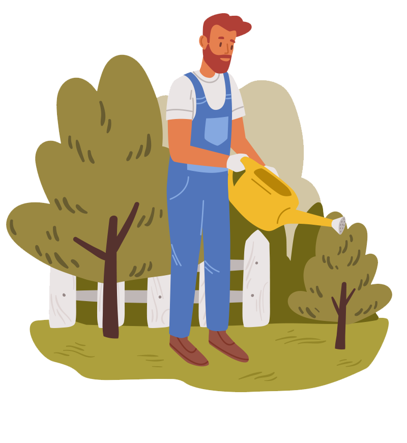 gardener with sprinkler illustration