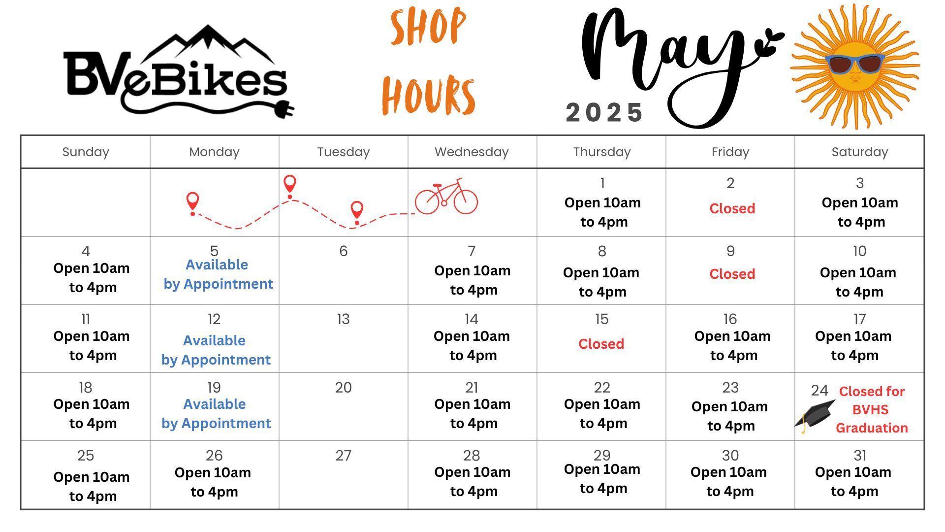 A calendar for the month of may with a bicycle on it.