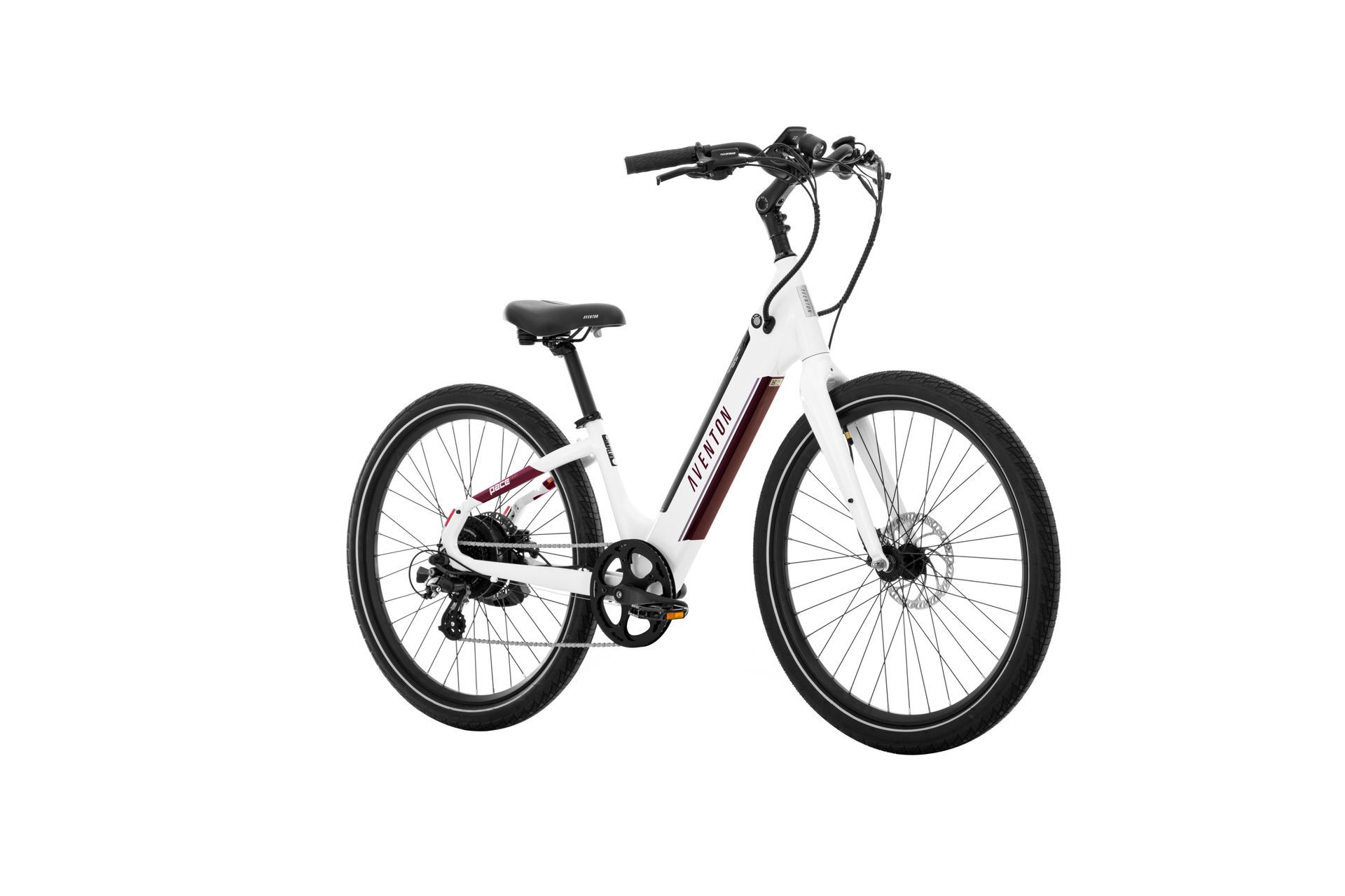 A white and red electric bike on a white background.