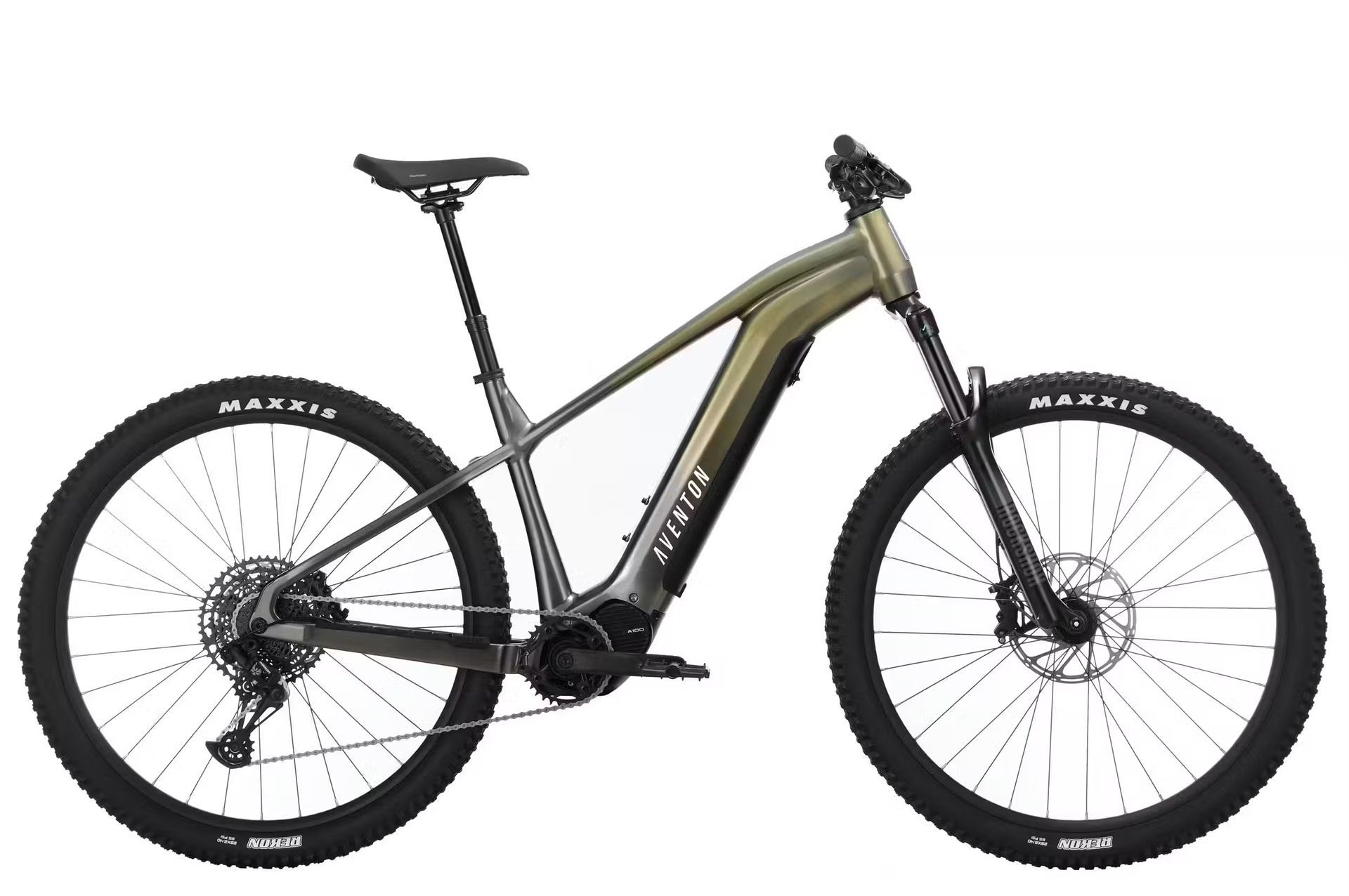 A blue and black bicycle with a smart features sticker on it