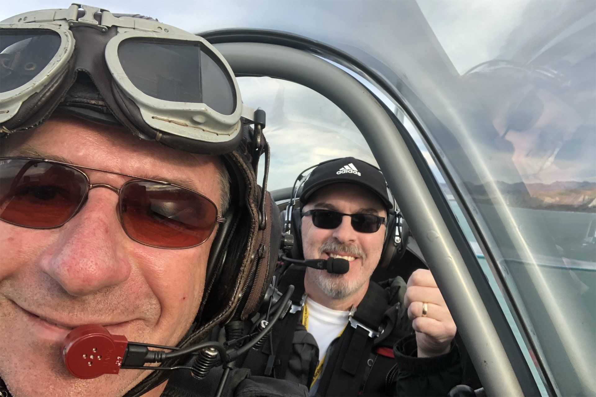 Pilot Graeme Frew from Fighter Flights in Marlborough, New Zealand with passenger.