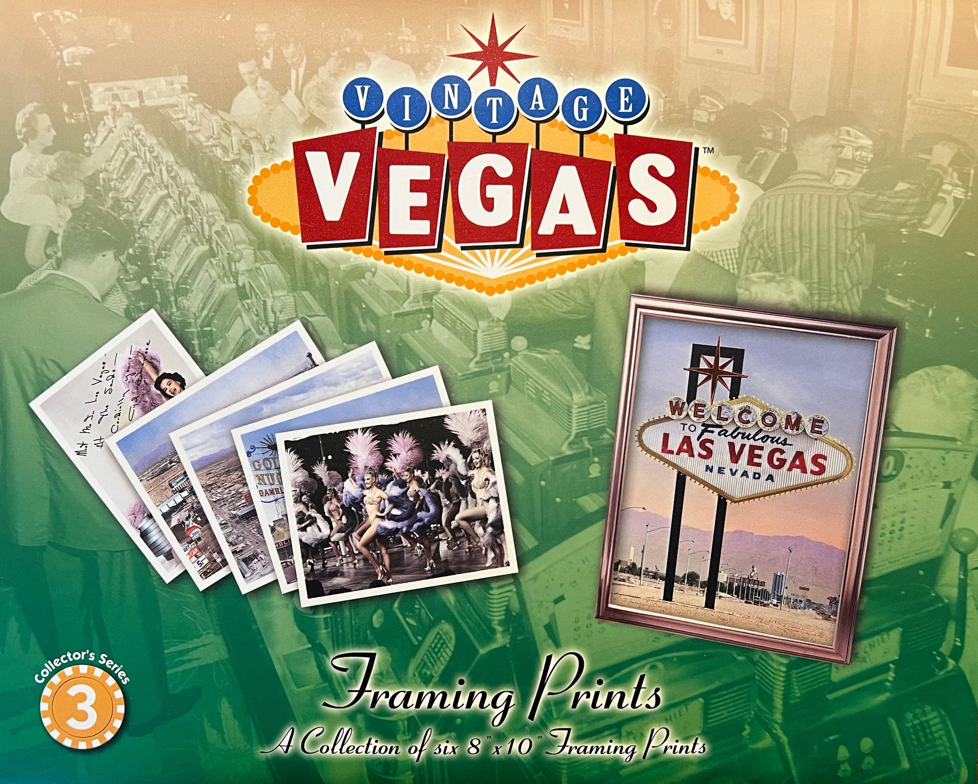 A picture of a las vegas sign surrounded by pictures