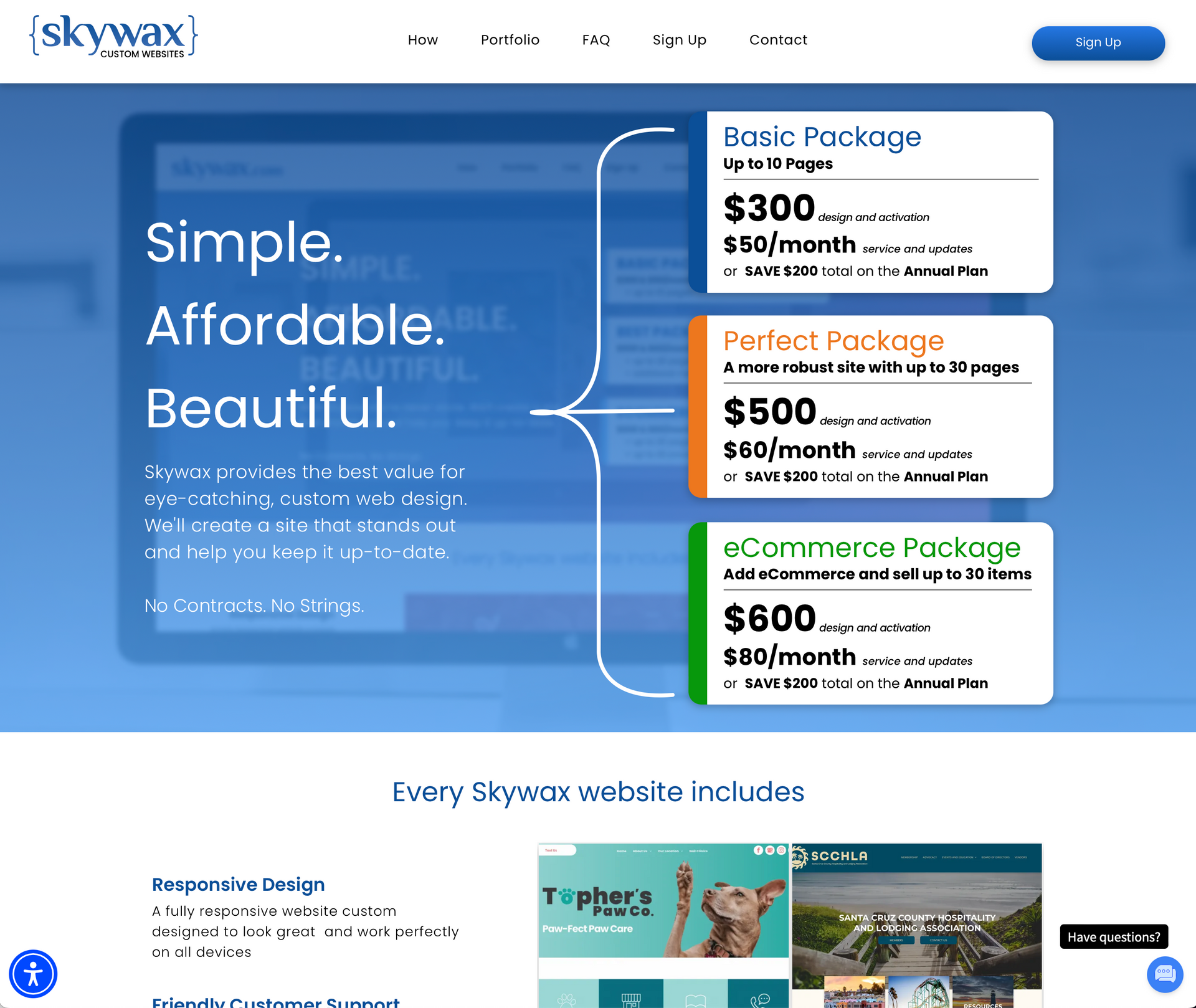 A screenshot of a website that says simple affordable beautiful