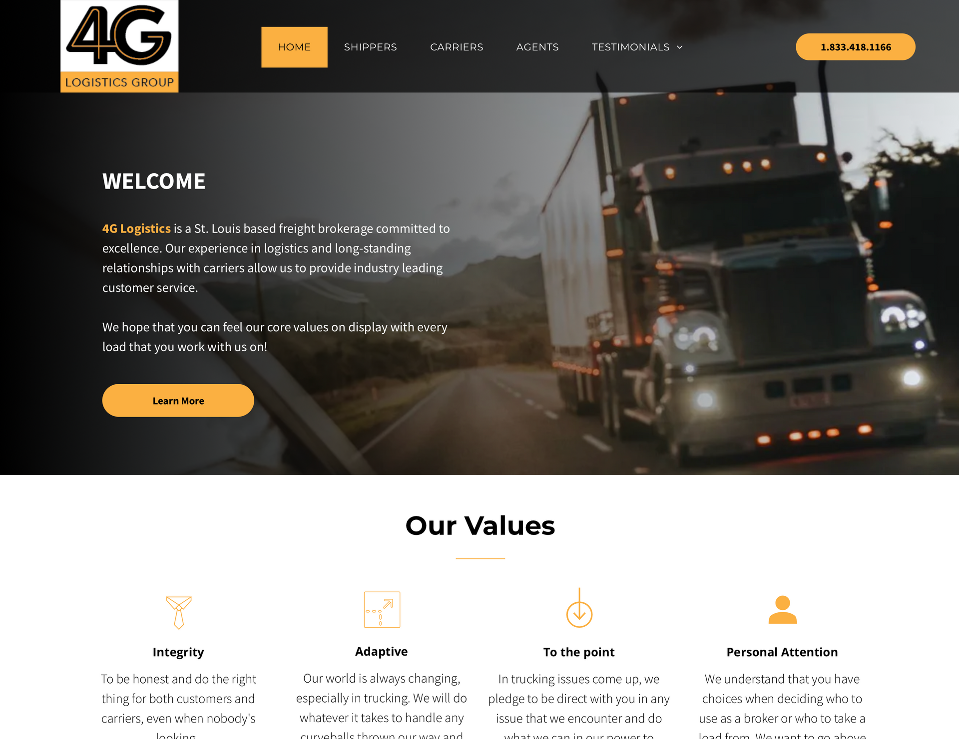 A truck is driving down a road on a 4g website