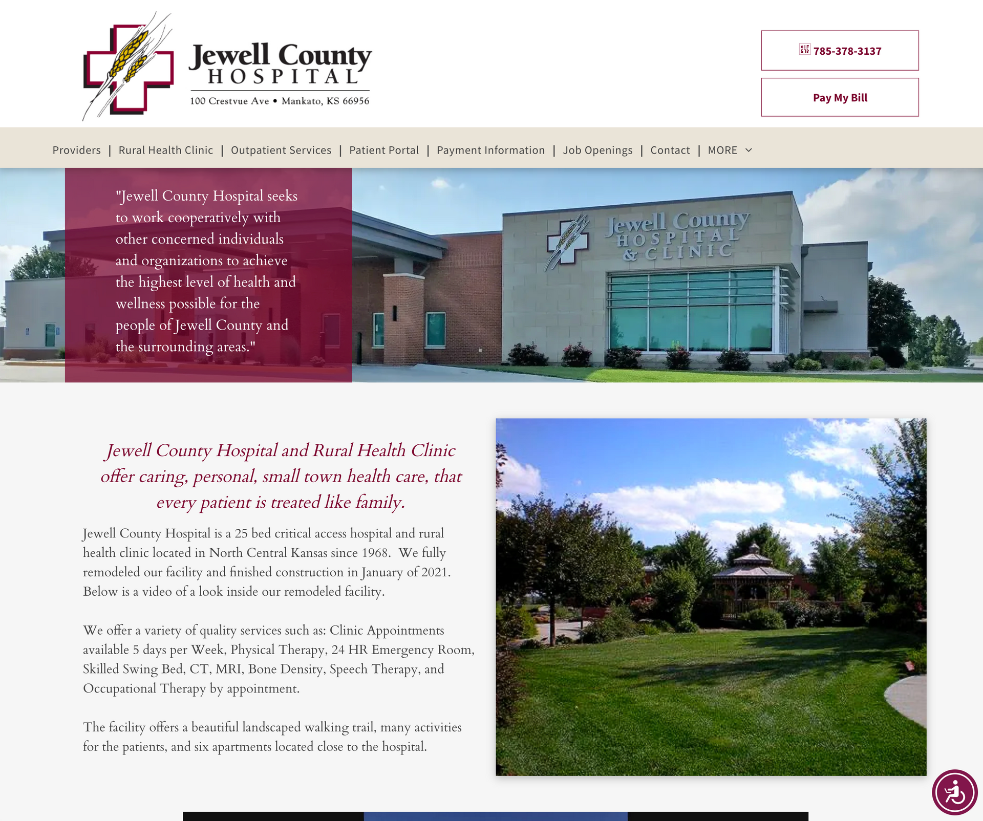 A website for jewell county hospital shows a large building