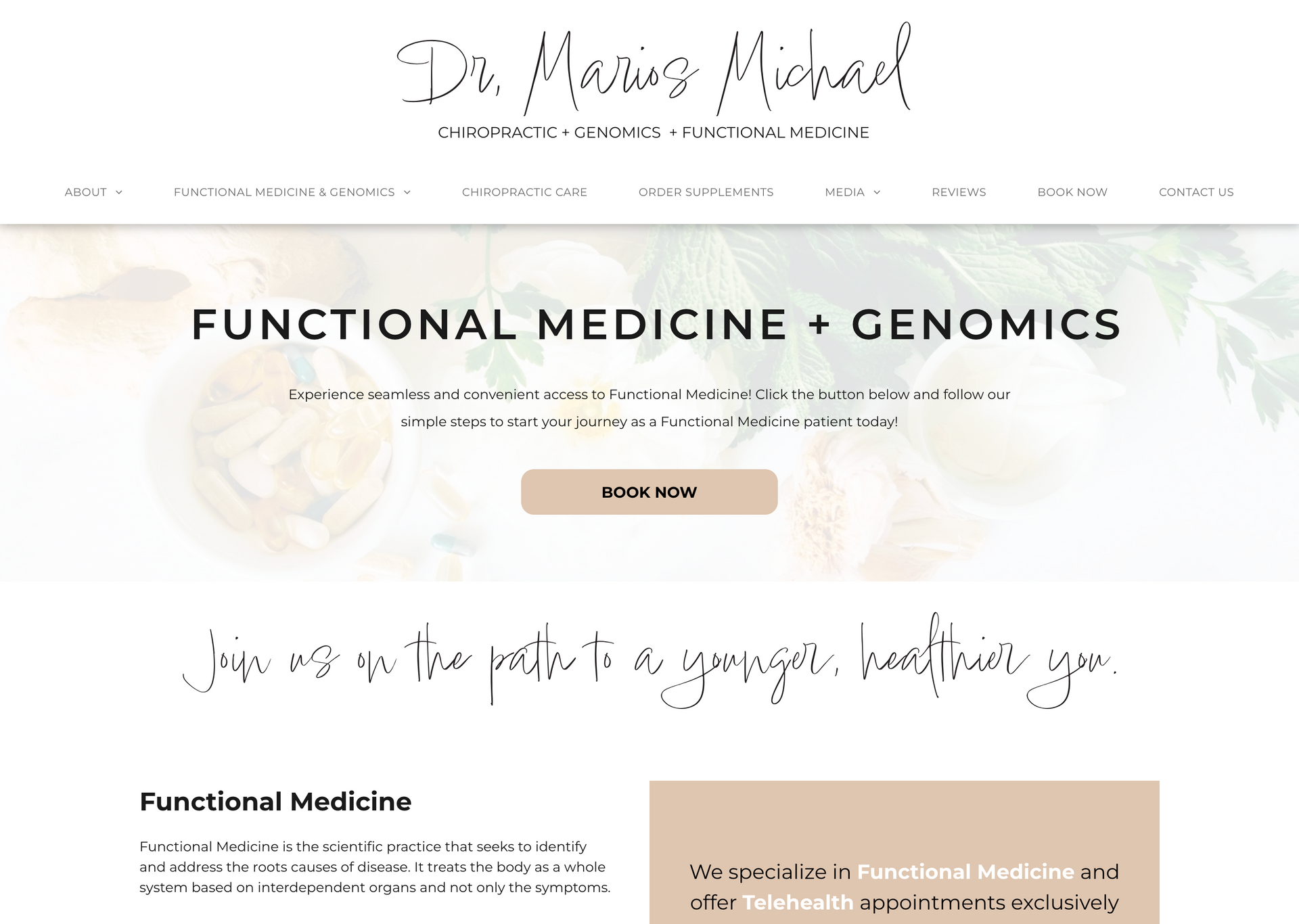 A screenshot of a website for functional medicine and genomics