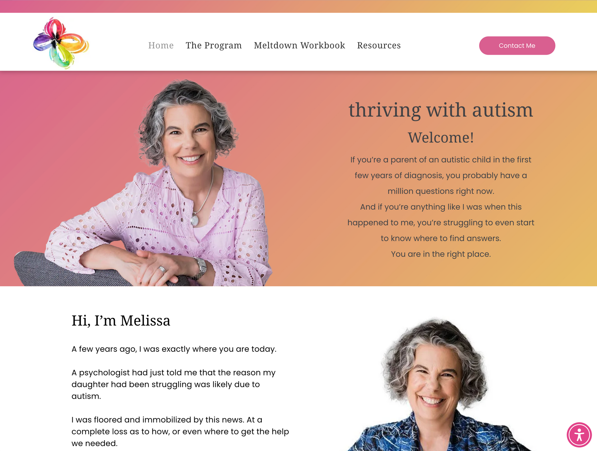 A website for thriving with autism shows two women smiling