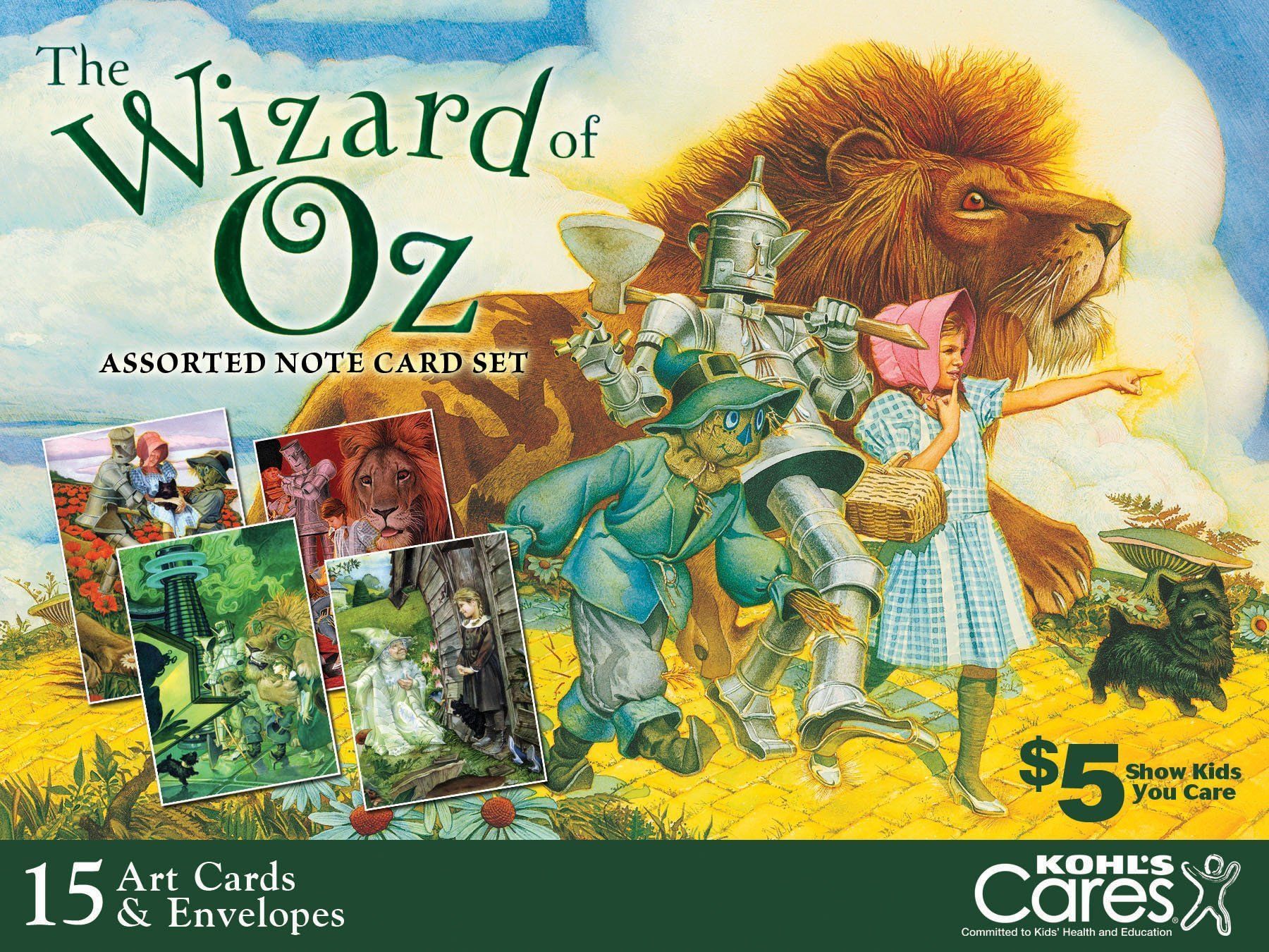 A wizard of oz assorted note card set with 15 art cards and envelopes