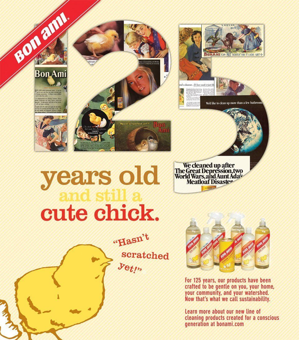 A poster that says 25 years old and still a cute chick
