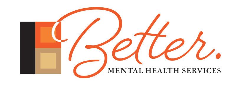 The logo for better mental health services is orange and black.