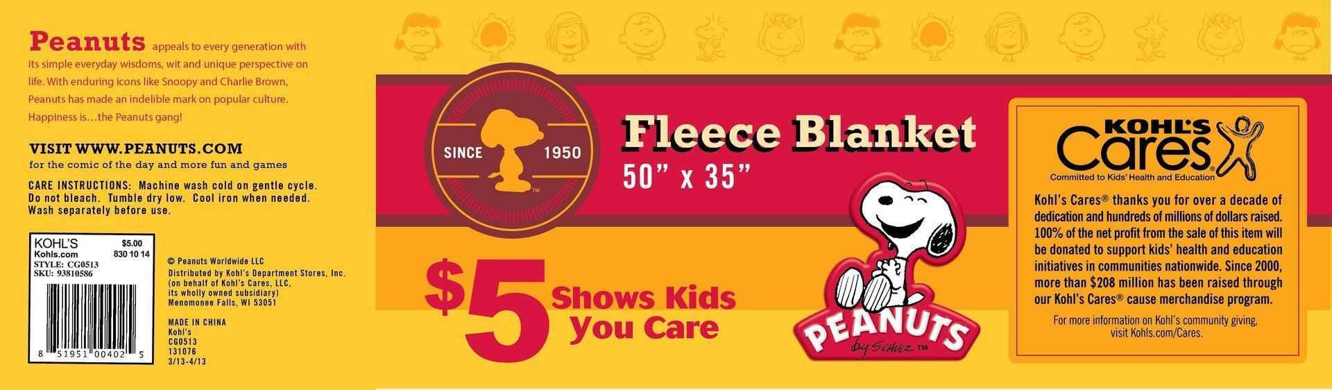 A peanuts fleece blanket is being sold for $ 5