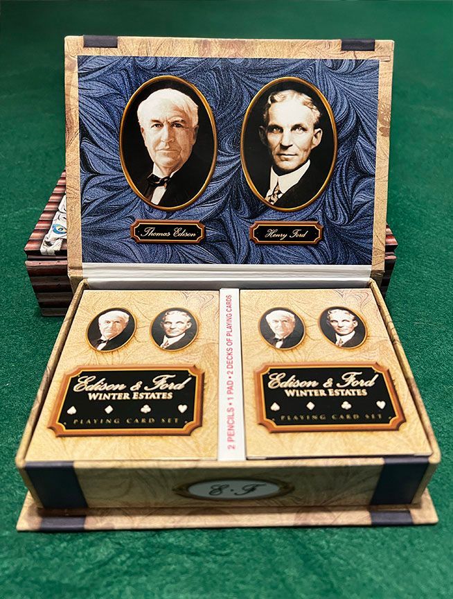 A box with two pictures of ford and edison on it