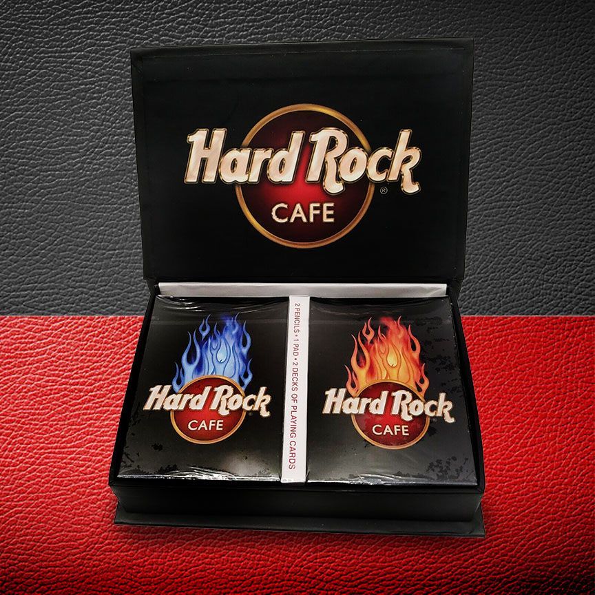 A hard rock cafe box with two cards inside