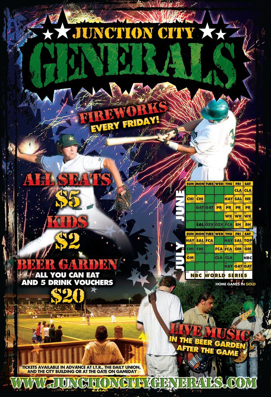 A poster for junction city generals fireworks event