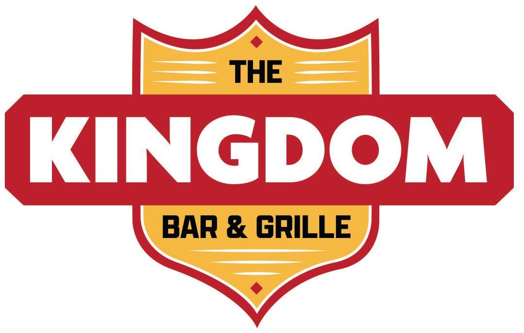 The logo for the kingdom bar and grille is a red and yellow shield.