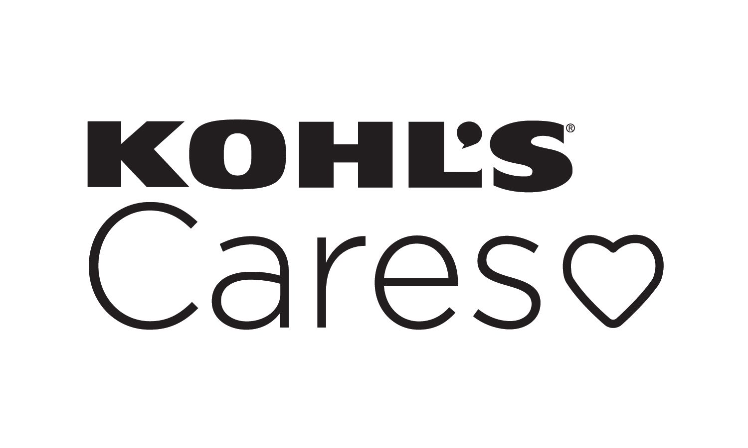 A black and white logo for kohl 's cares with a heart.