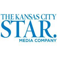 The kansas city star media company logo is blue and white.