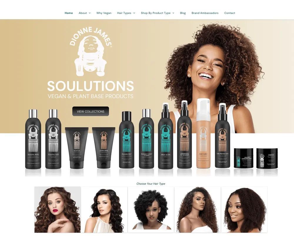 A woman with curly hair is standing in front of a row of hair products.