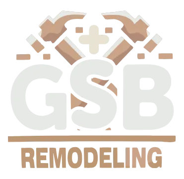 GSB Remodeling logo with crossed hammers and the letters "GSB" in a light color. "REMODELING" is below.