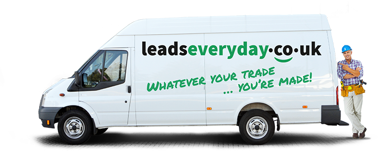 A man is standing next to a white van that says leadseveryday.co.uk