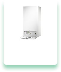 A white boiler is sitting on top of a white table.