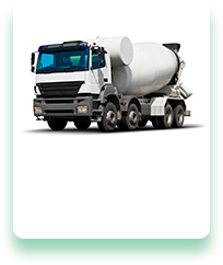 A concrete mixer truck is driving on a white background.