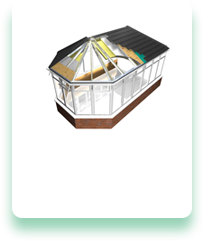 A 3d model of a conservatory with a black roof