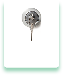 A close up of a key in a lock on a white background.