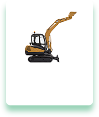 A small excavator with a long arm is on a white background.