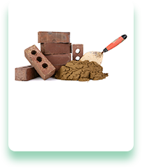 A pile of bricks and a trowel on a white background.