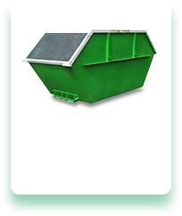 A green dumpster with a roof on a white background.