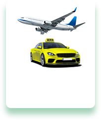 An airplane is flying over a taxi on a white background.