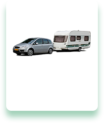 A car is towing a caravan on a white background.