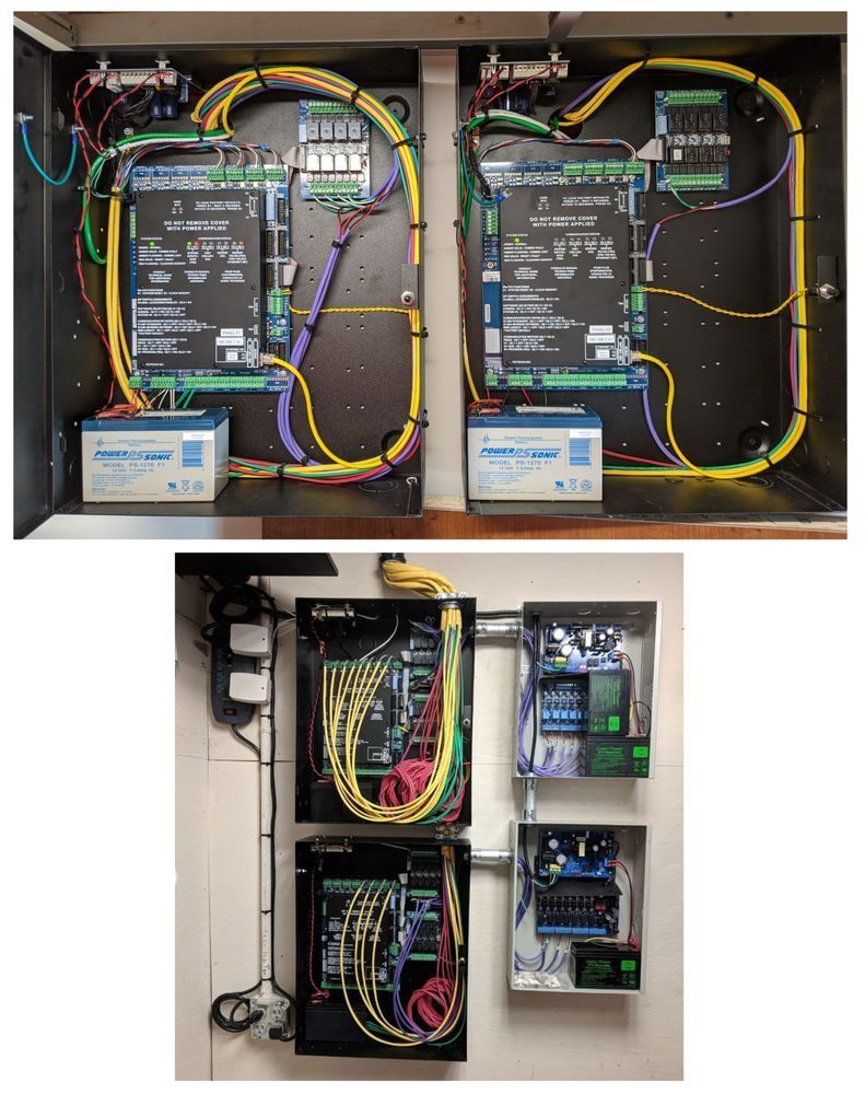 Two pictures of a electrical box with wires coming out of it