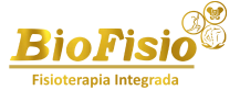 Logotipo dourado da fisioterapia BioFisio, 