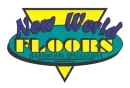 New World Floors Hardwood Specialists logo in yellow, blue, and teal on a triangle backdrop