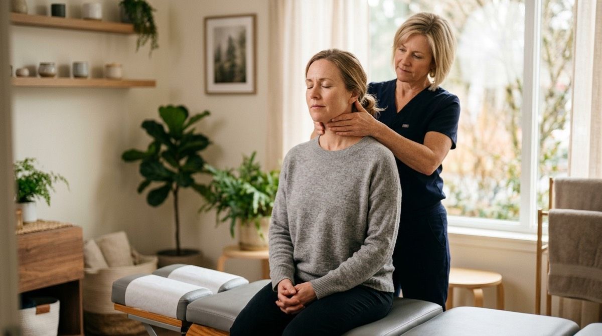 Calm patient receiving a gentle upper cervical chiropractic adjustment