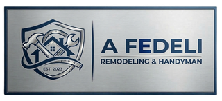 Logo for A Fedeli Remodeling & Handyman featuring a shield icon with a hammer and wrench over a house outline.