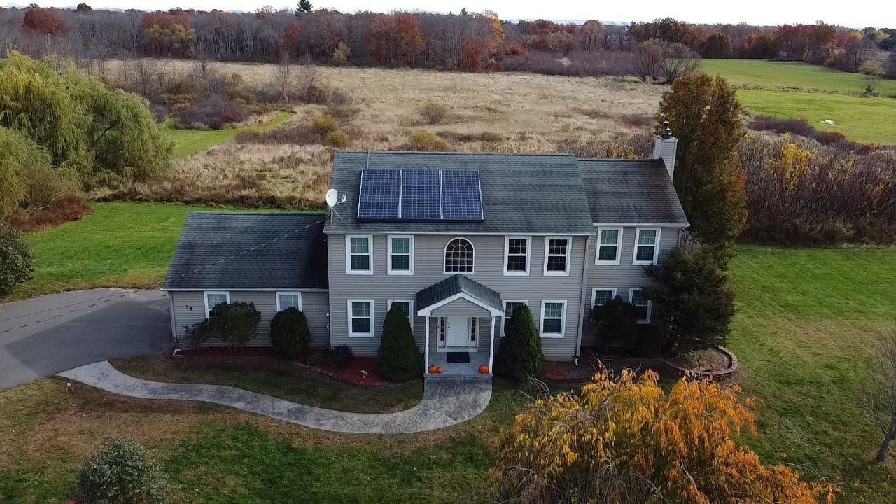 drone photo of east granby, ct roof with hail damage