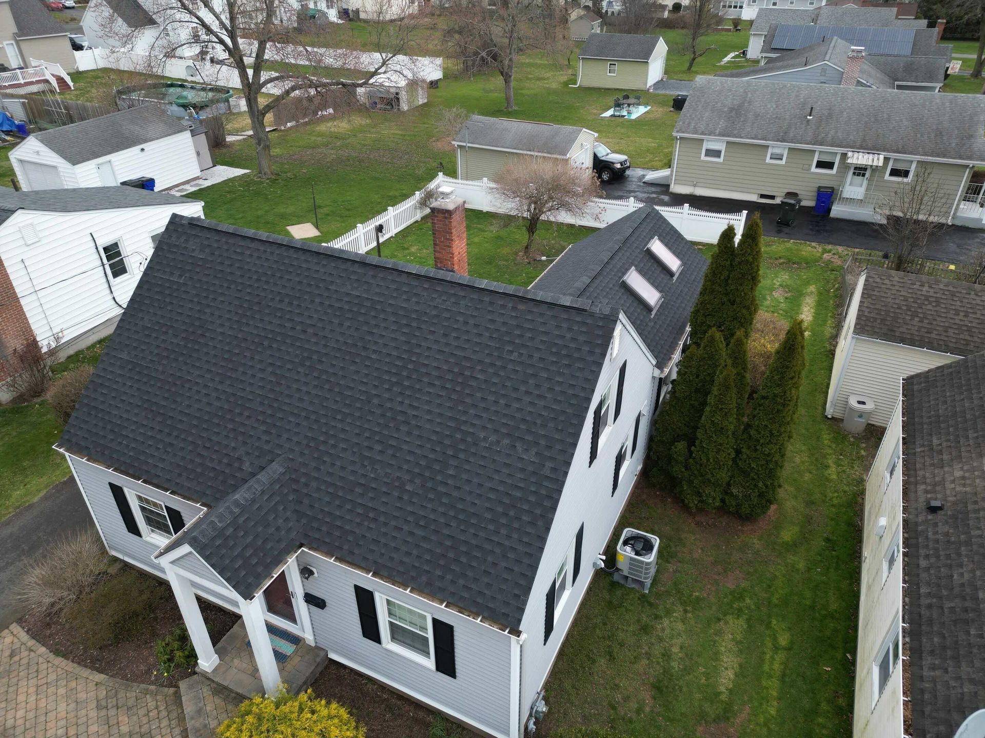 newly installed roof, chimney flashing, and flashing around skylights in west hartford, ct