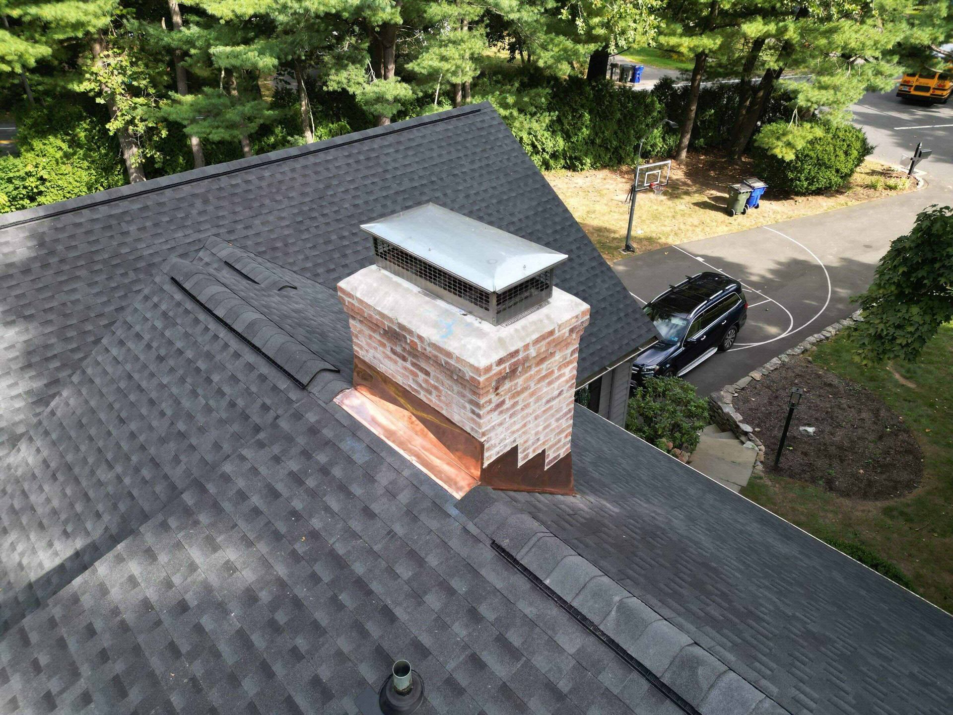 Copper Chimney Flashing installed on West Hartford, CT Roof