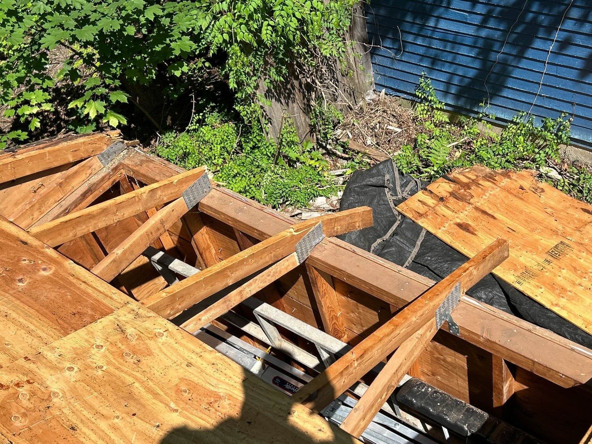 Structural Truss damage from Tree hitting garage in hartford, ct