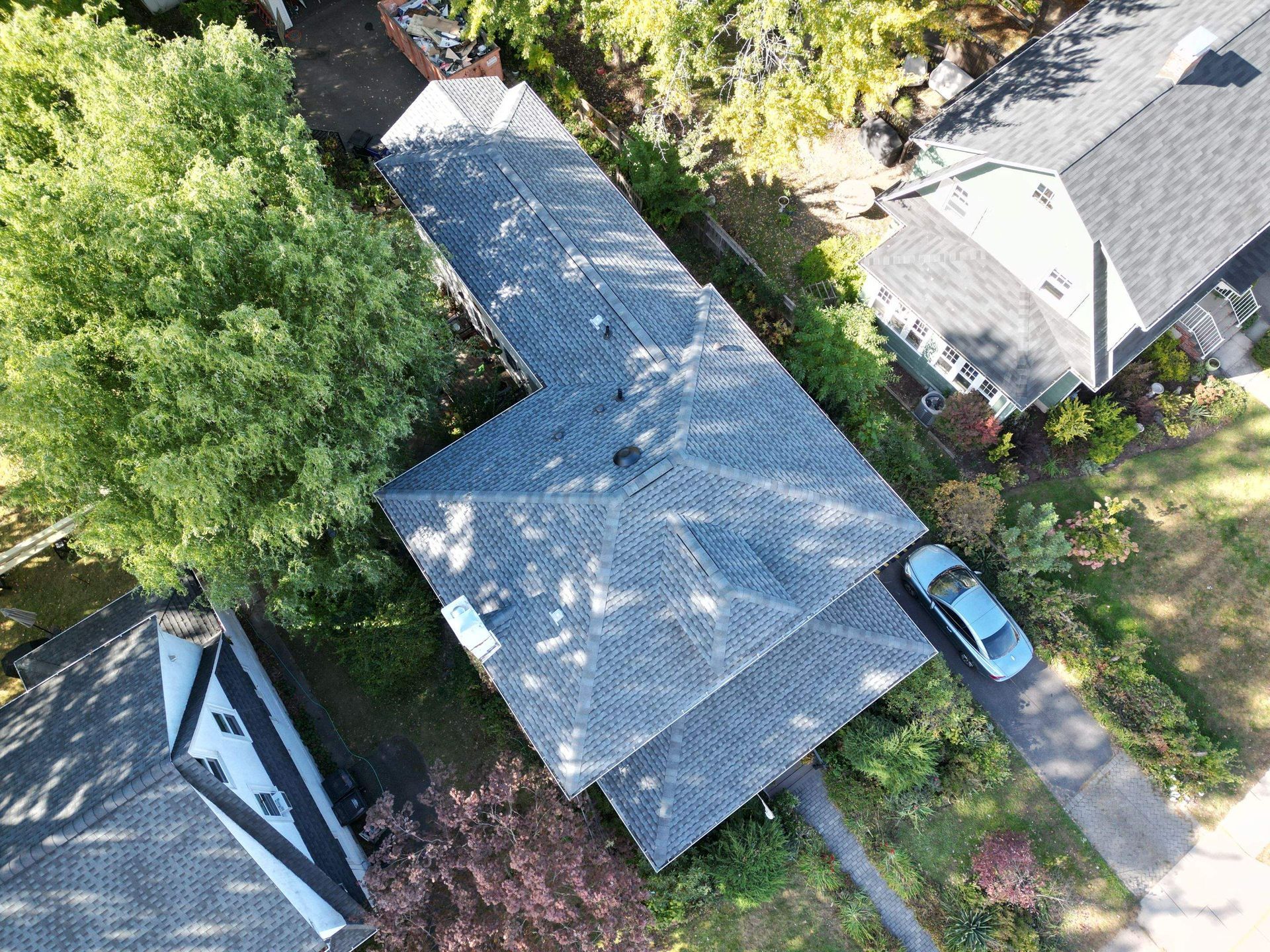 Drone after photo of newly installed GAF UHDZ roof in West Hartford, CT