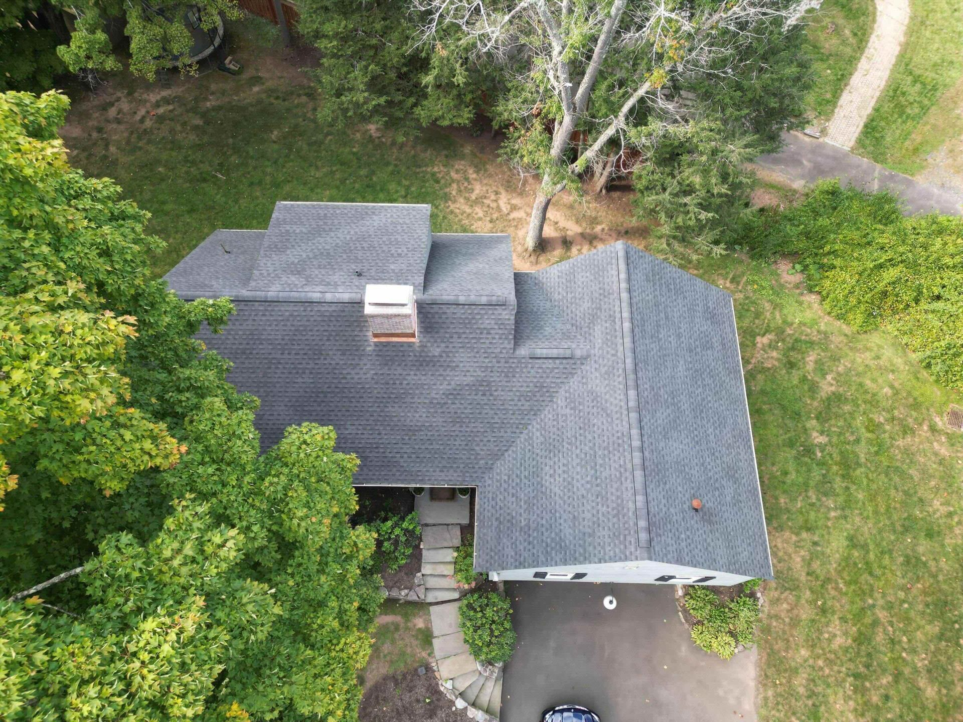 Drone Photo of 50 year architectural shingle installed on Connecticut Roof