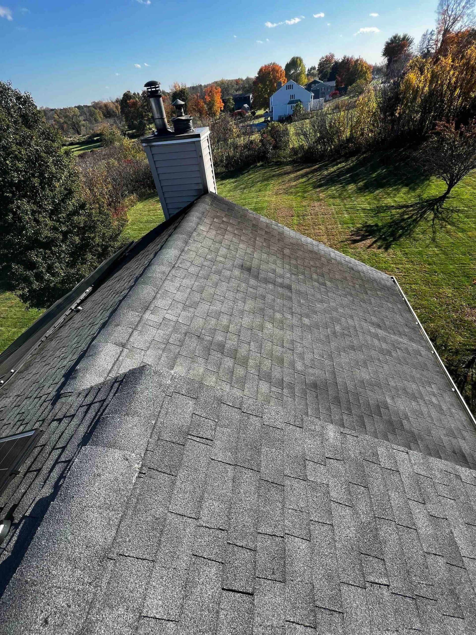 before photo of older storm damaged roof in east granby, connecticut