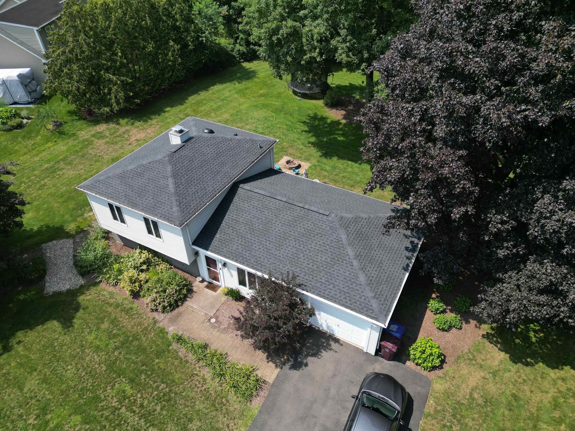 after drone picture of a newly installed roof in farmington, ct