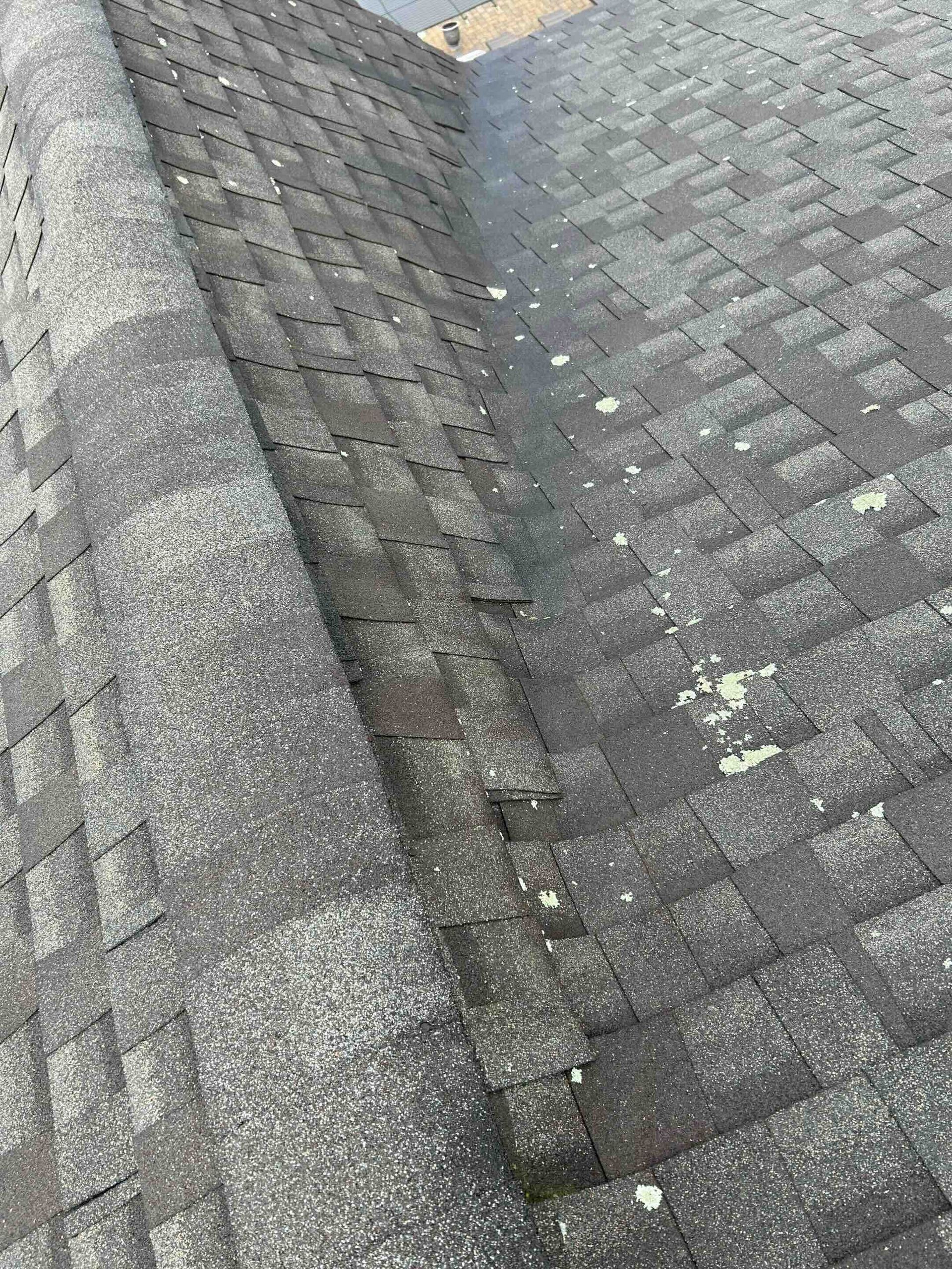 Old leaking roof in valley