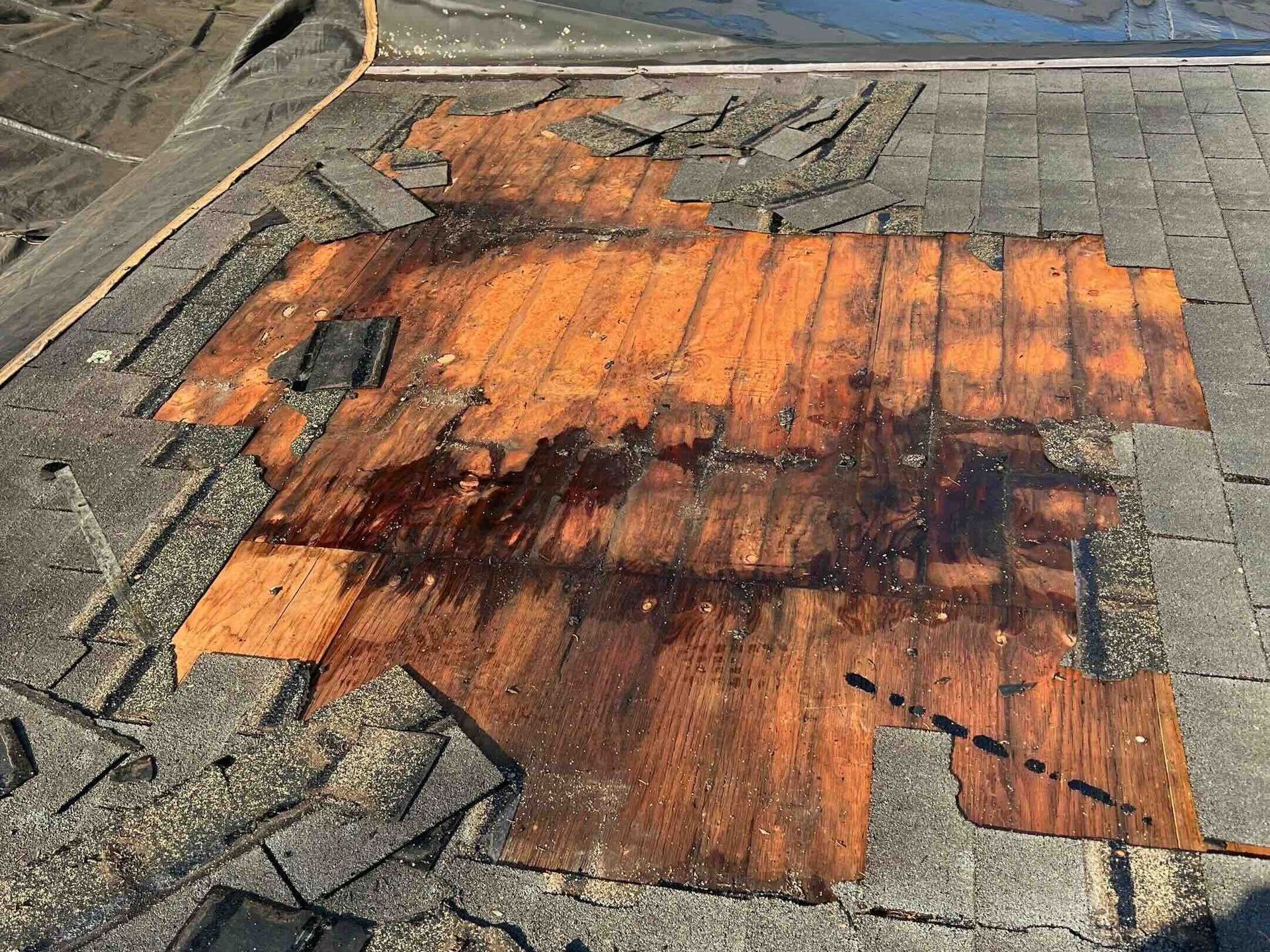 water damage rotted tounge and groove roof decking in new britain, ct